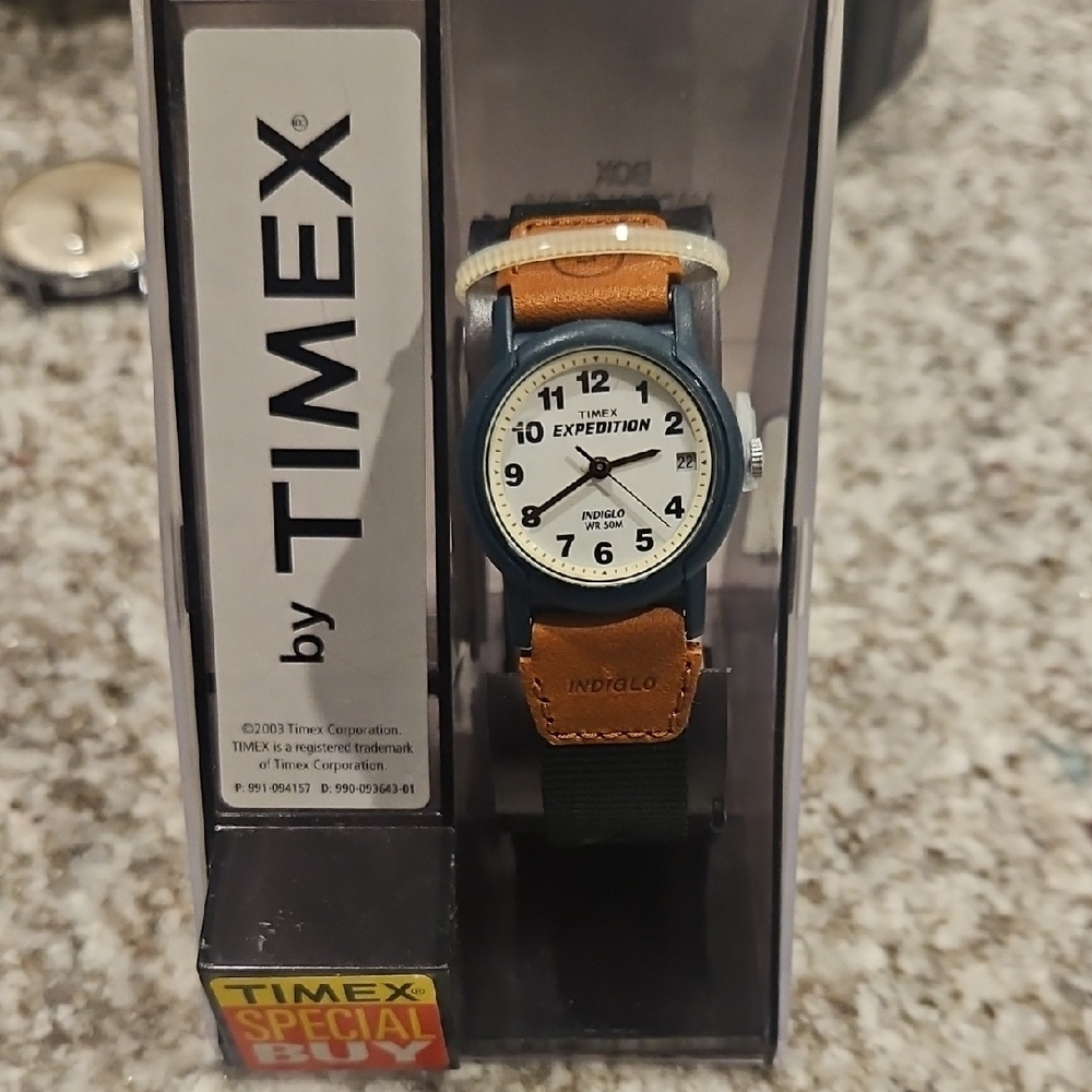 Timex Expedition Women's Watch — White Dial with Brown Leather and Green Strap